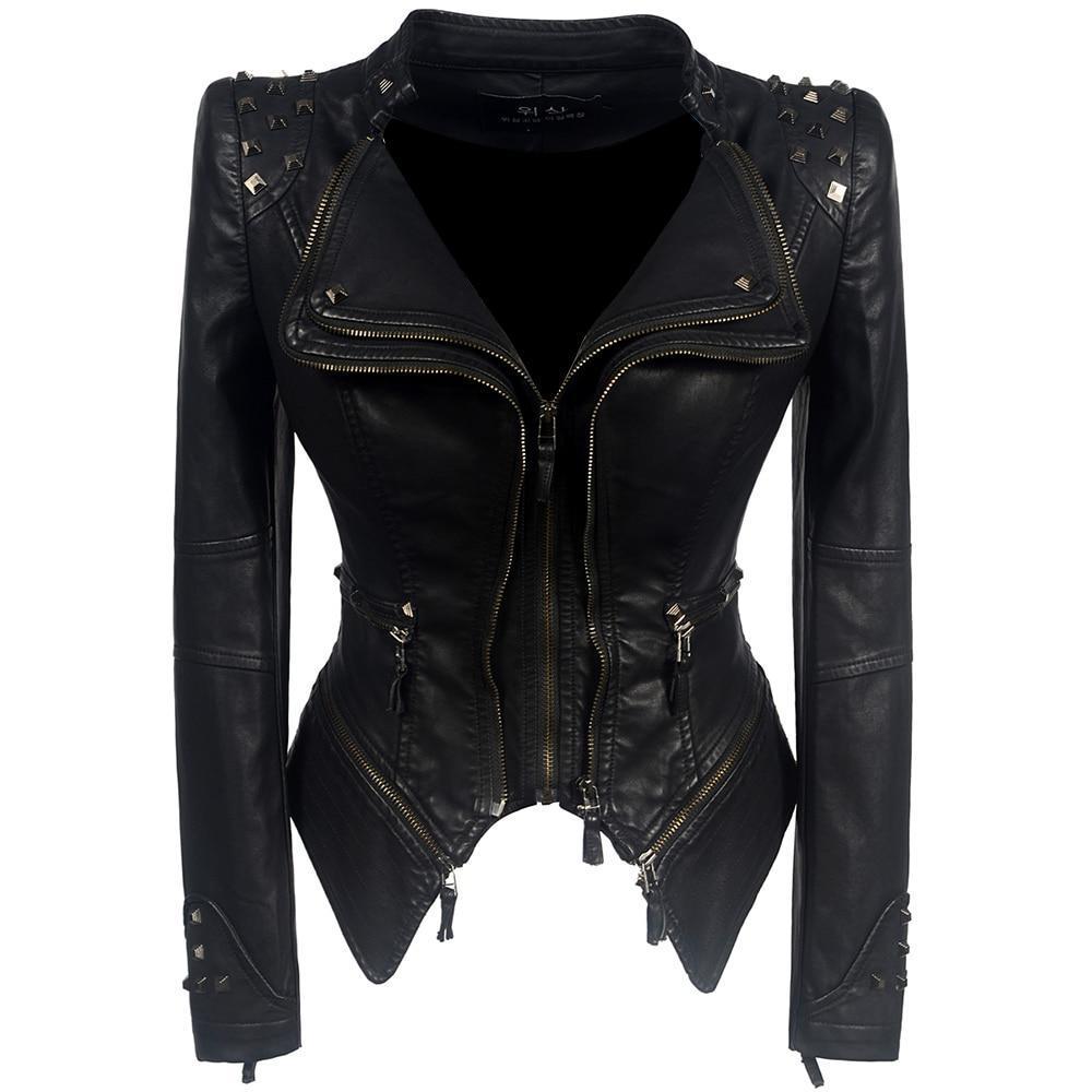 Schwarze Bikerjacke für Damen | Schlanke Passform