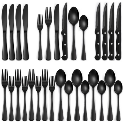 24-teiliges schwarzes Edelstahl-Besteckset für 4 Personen – Modernes Design, spülmaschinenfest