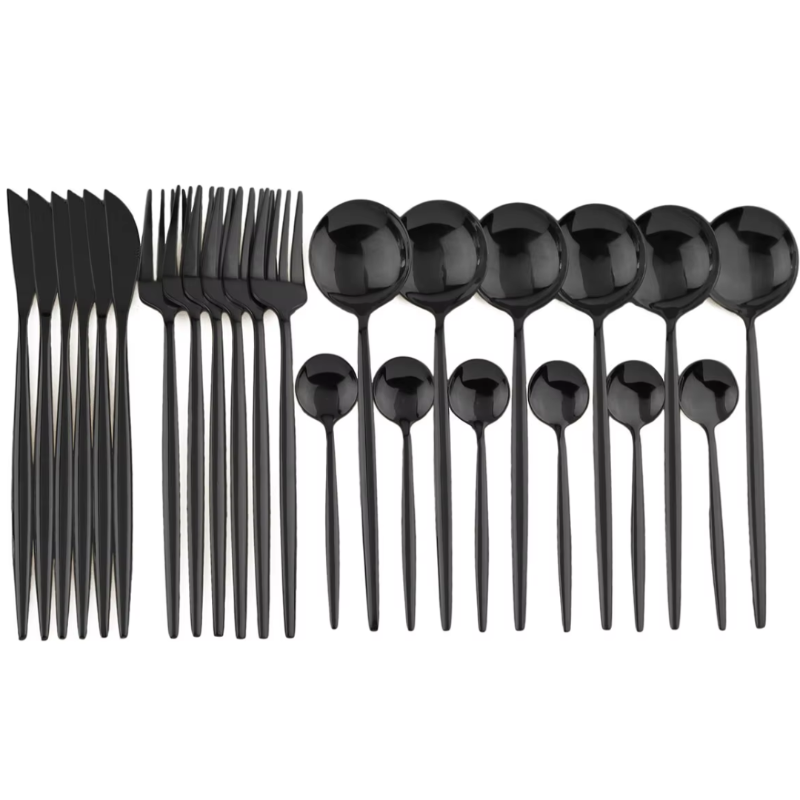 24-teiliges schwarzes Edelstahl-Besteckset für 4 Personen – Modernes Design, spülmaschinenfest