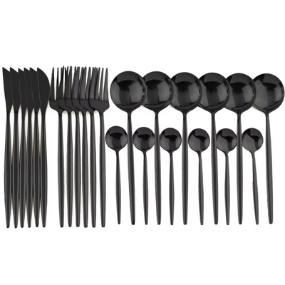24-teiliges schwarzes Edelstahl-Besteckset für 4 Personen – Modernes Design, spülmaschinenfest