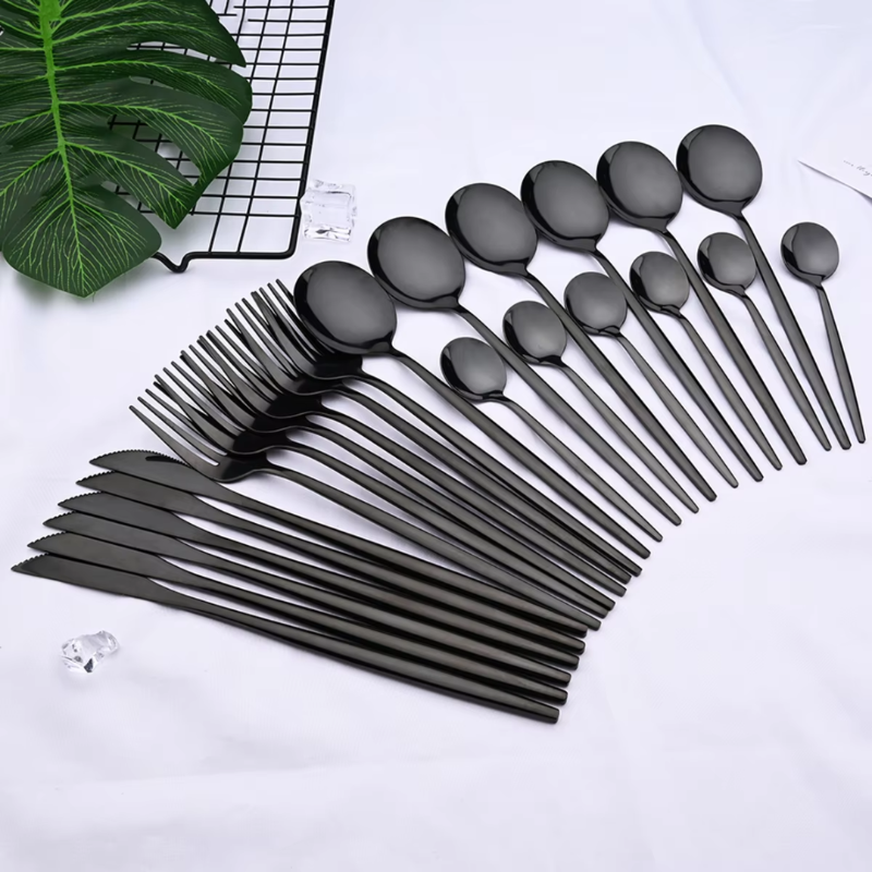24-teiliges schwarzes Edelstahl-Besteckset für 4 Personen – Modernes Design, spülmaschinenfest