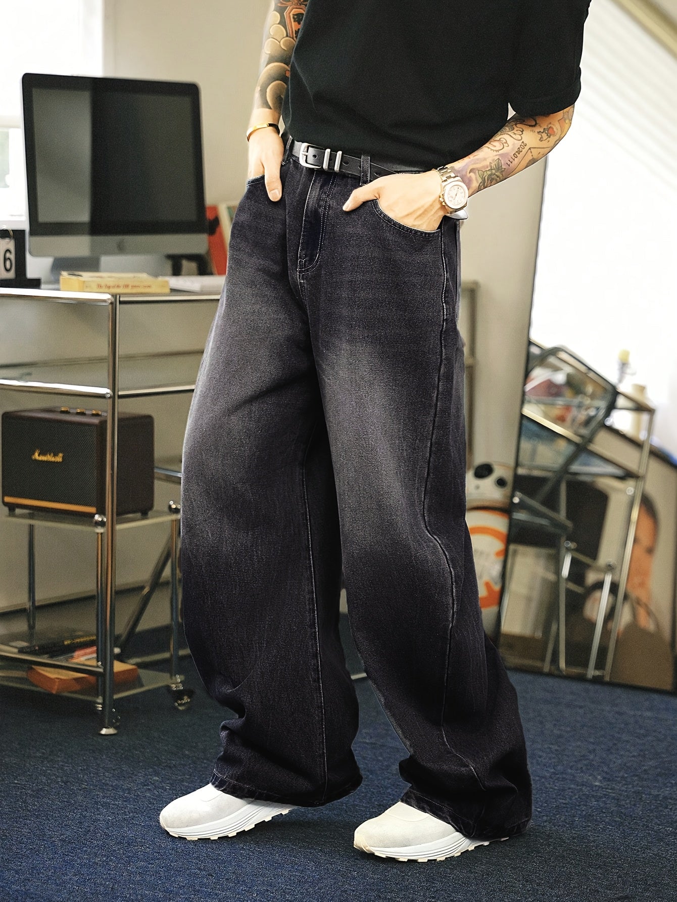 Nathan | Herren Baggy Jeans Wide Fit mit geradem Bein | Stylische Loose Fit Denim Hose