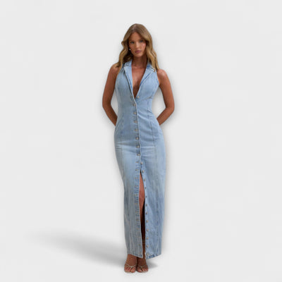 Lacey - Mid Wash Denim Maxikleid