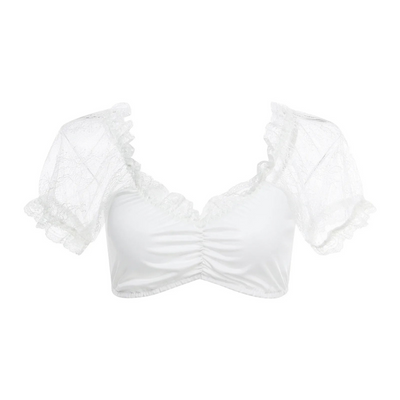 Damen Weiß Bluse Dirndl Oktoberfest | Kurzarm mit Spitze