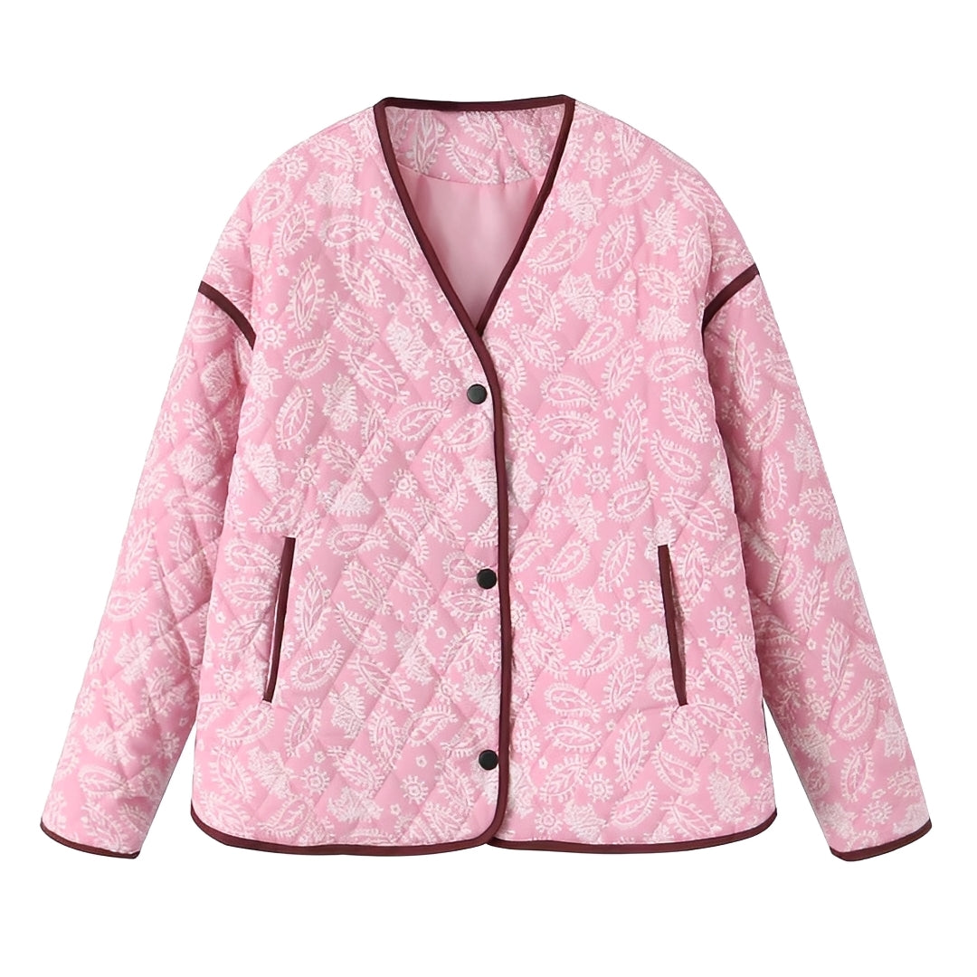 Damen Steppjacke Mit Blumenmuster In Rosa