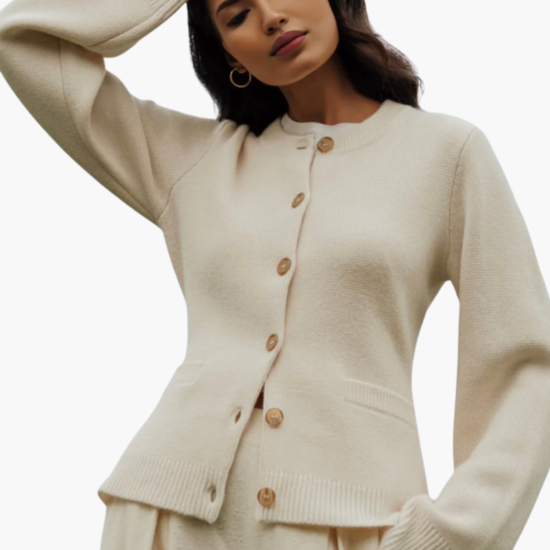 Damen Strickjacke mit Knöpfen und Rundhalsausschnitt