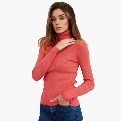 Damen Turtleneck Pullover mit gerippten Bündchen und Saum