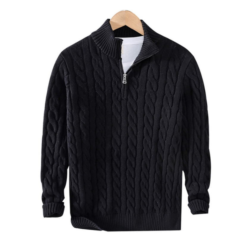 Wesley | Herren Strickpullover mit Zipper | Kabelstrick Textur in Solider Farbe
