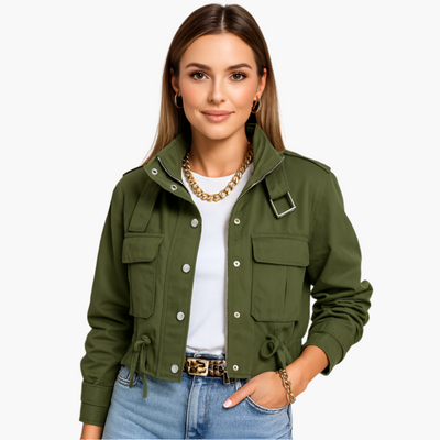 Damen Cropped Utility Jacke mit Reißverschluss vorn