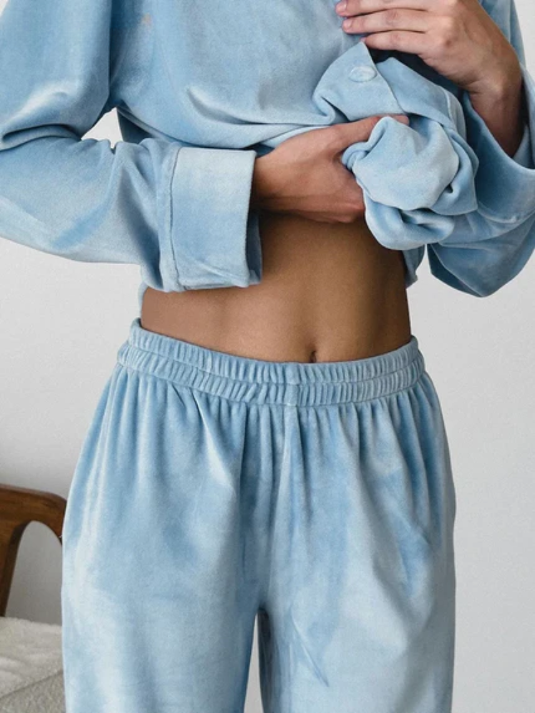 Juliane | Damen 2-teiliger Pyjama in Blau mit Hemd & Hose