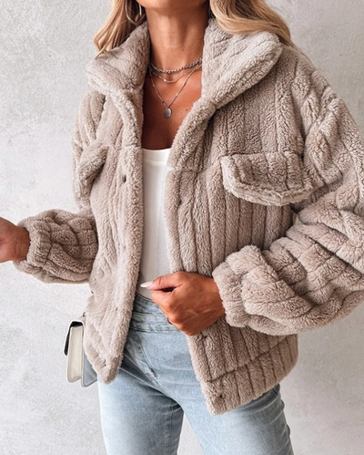 Wanda | Damen Teddy-Jacke Kurz | Kuschelig, Stylisch & Reverskragen