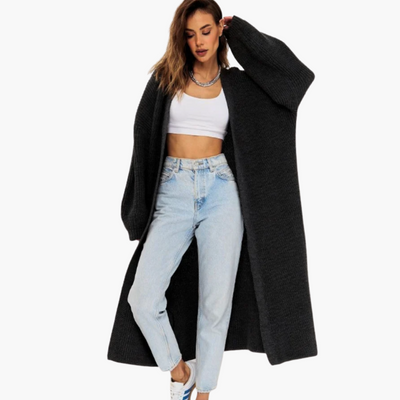 Langer Damen Strickjacke mit offener Vorderseite