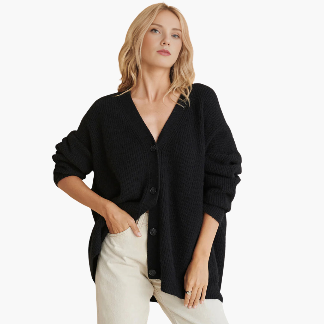 Damen Strickjacke mit V-Ausschnitt und Knopfverschluss