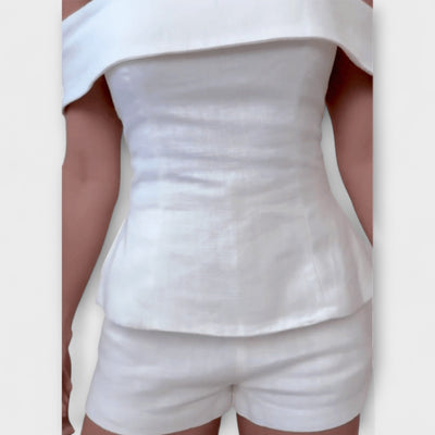 Olivia - Weißes Baumwoll-Leinen Zweiteiliges Ensemble