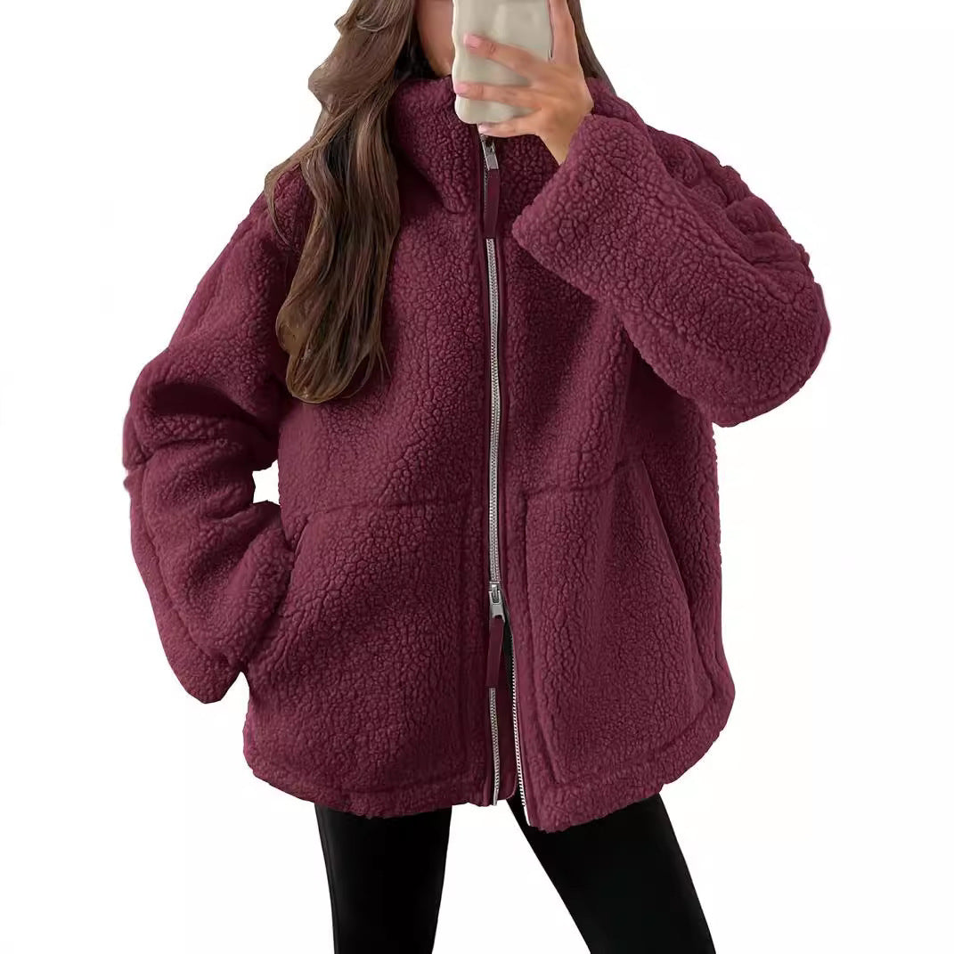 Damen Teddyjacke Mit Reißverschluss Für Winter Und Herbst