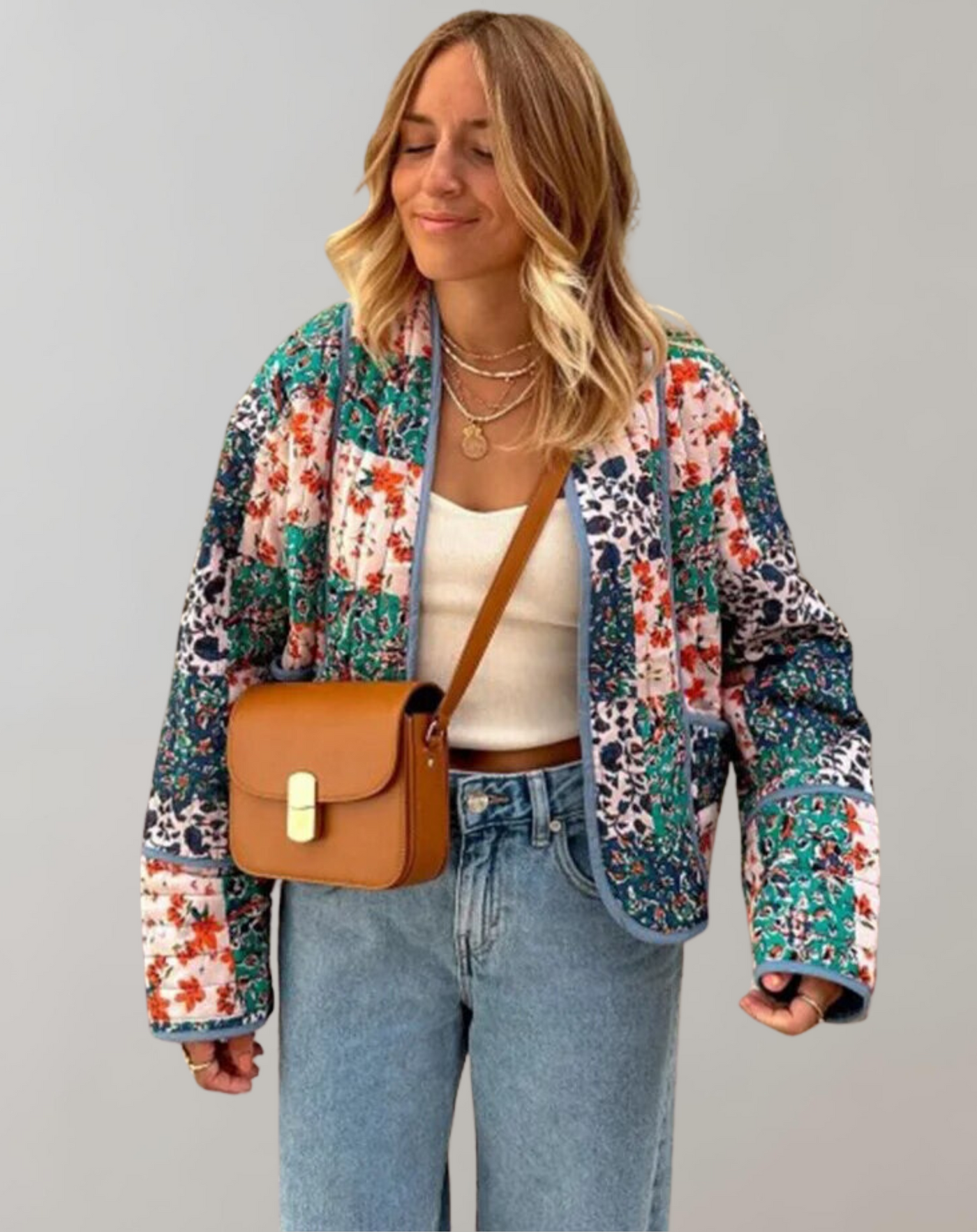 Damen Steppjacke Mit Langen Schlagärmeln Und Patchwork-Muster