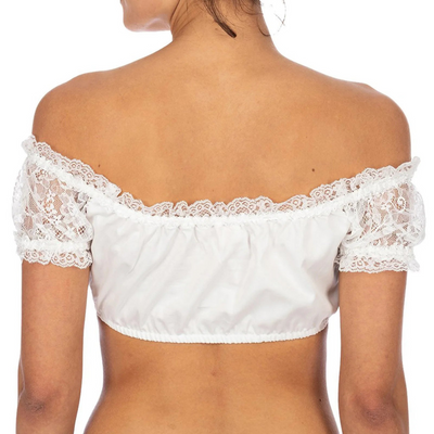 Damen Weiß Bluse Dirndl Oktoberfest | Kurzarm mit Spitze