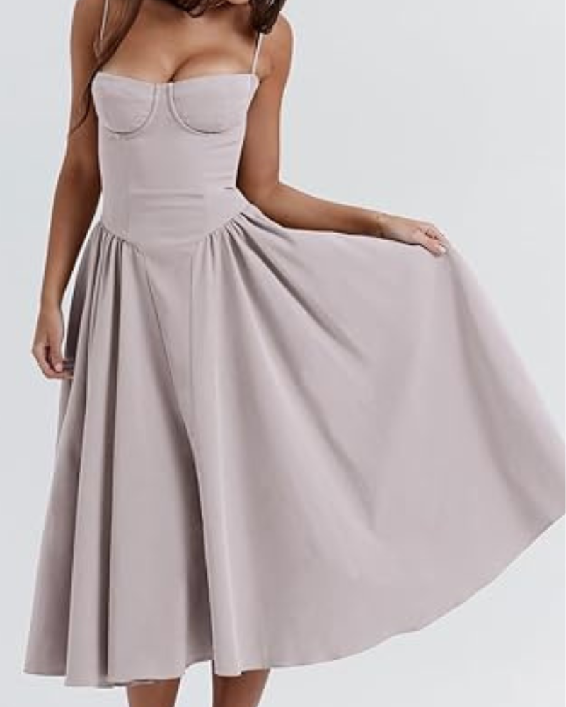 Damen Corsage Midikleid Trägerlos | Elegantes Kleid für Hochzeit & Feier