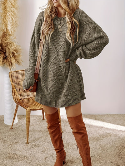 Philippa | Damen Strickkleid Zopfmuster mit lockerem Schnitt & Langarm