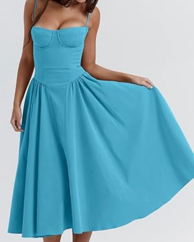 Damen Corsage Midikleid Trägerlos | Elegantes Kleid für Hochzeit & Feier