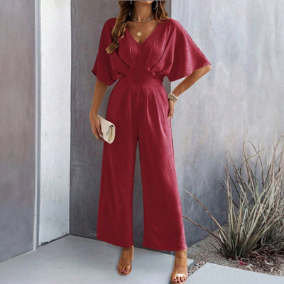 Sahari – Eleganter Damen-Jumpsuit mit V-Ausschnitt und weitem Bein