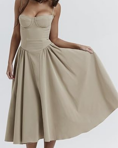 Damen Corsage Midikleid Trägerlos | Elegantes Kleid für Hochzeit & Feier