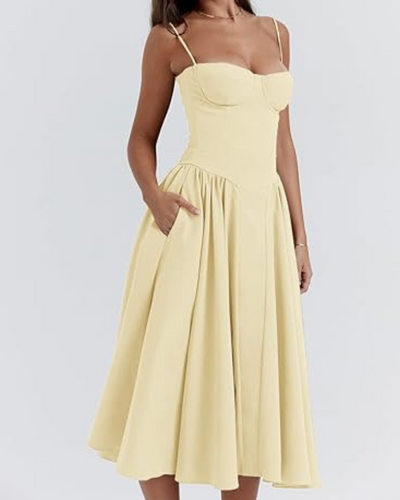 Damen Corsage Midikleid Trägerlos | Elegantes Kleid für Hochzeit & Feier