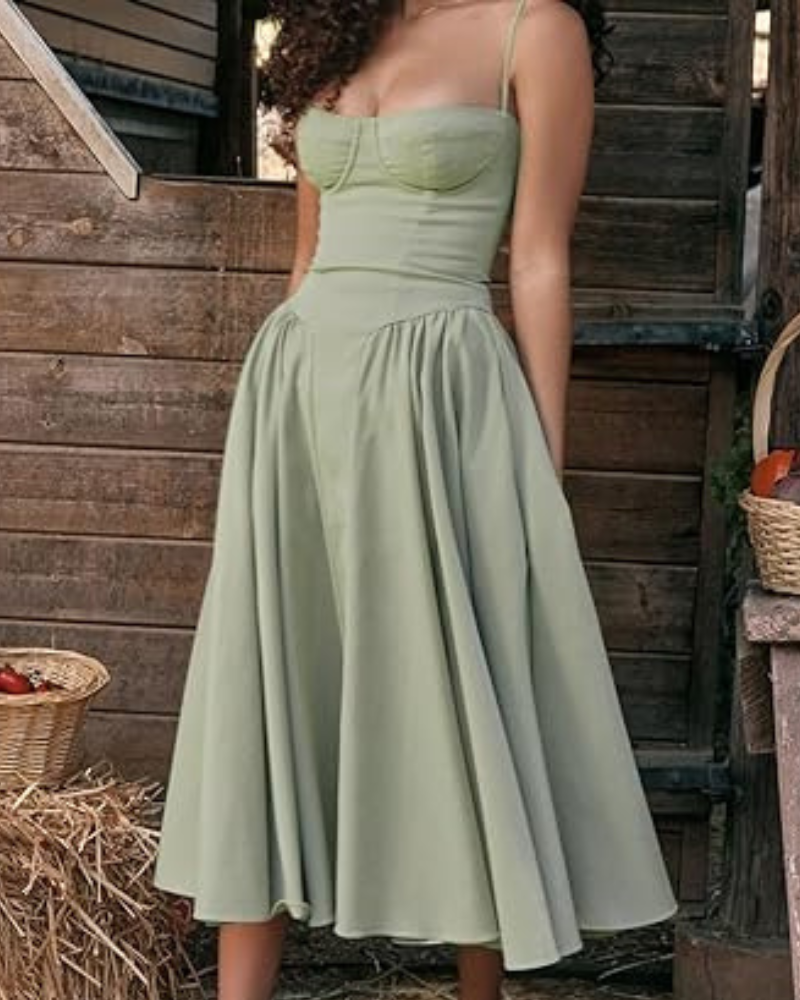 Damen Corsage Midikleid Trägerlos | Elegantes Kleid für Hochzeit & Feier