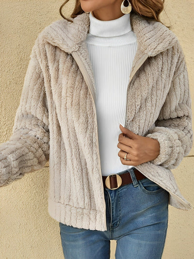 Wiebke | Damen Teddy-Jacke Kurz | Kuschelig, Bequem & Reverskragen