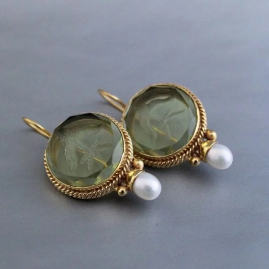 Ava™ | Damen Vintage Grün Stein Perlen Ohrringe