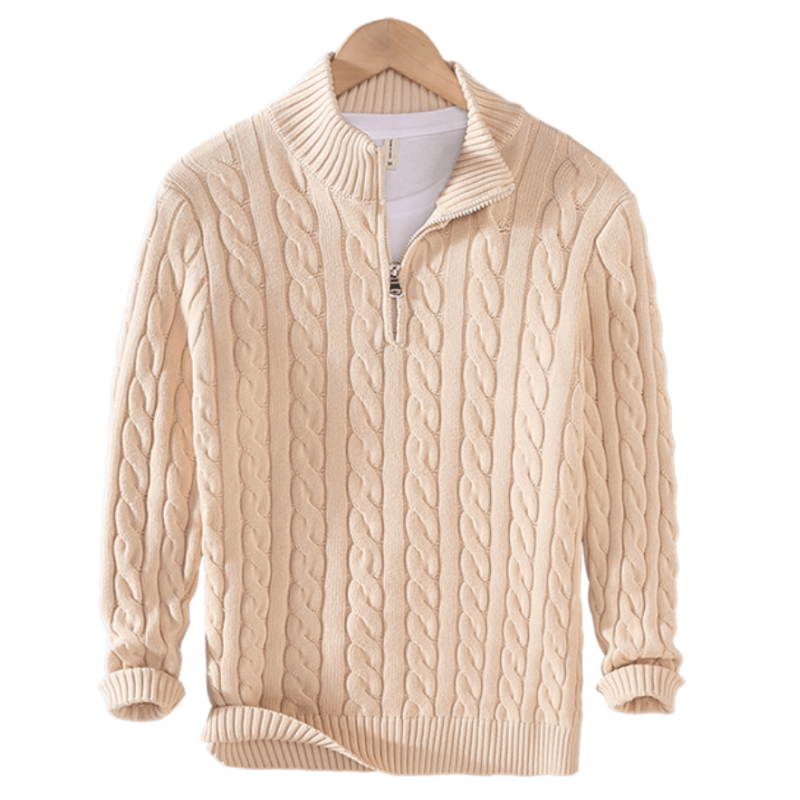 Wesley | Herren Strickpullover mit Zipper | Kabelstrick Textur in Solider Farbe