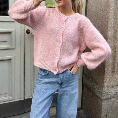 Minna | Damen Strick Cardigan mit Knöpfen, Weicher Eleganter Winter Strickmantel