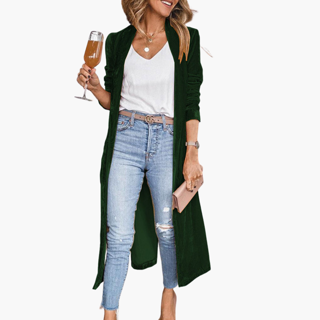 Damen Strickjacke lang mit offenem Vorderteil und langen Ärmeln