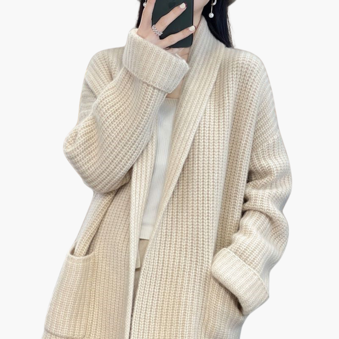 Damen Strickjacke mit V-Ausschnitt und Fronttaschen