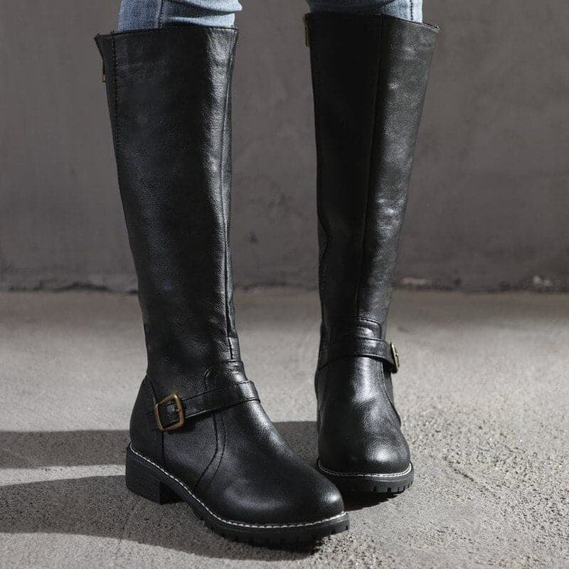 Natascha | Damen Stiefel Kniehoch mit Blockabsatz & Rundem Zehenbereich, Elegante Lange Boots