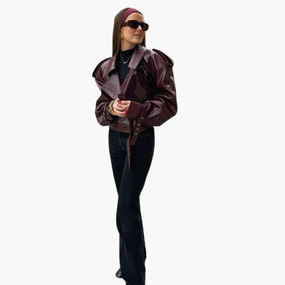 Damen Kurzjacke mit Reverskragen und Frontreißverschluss