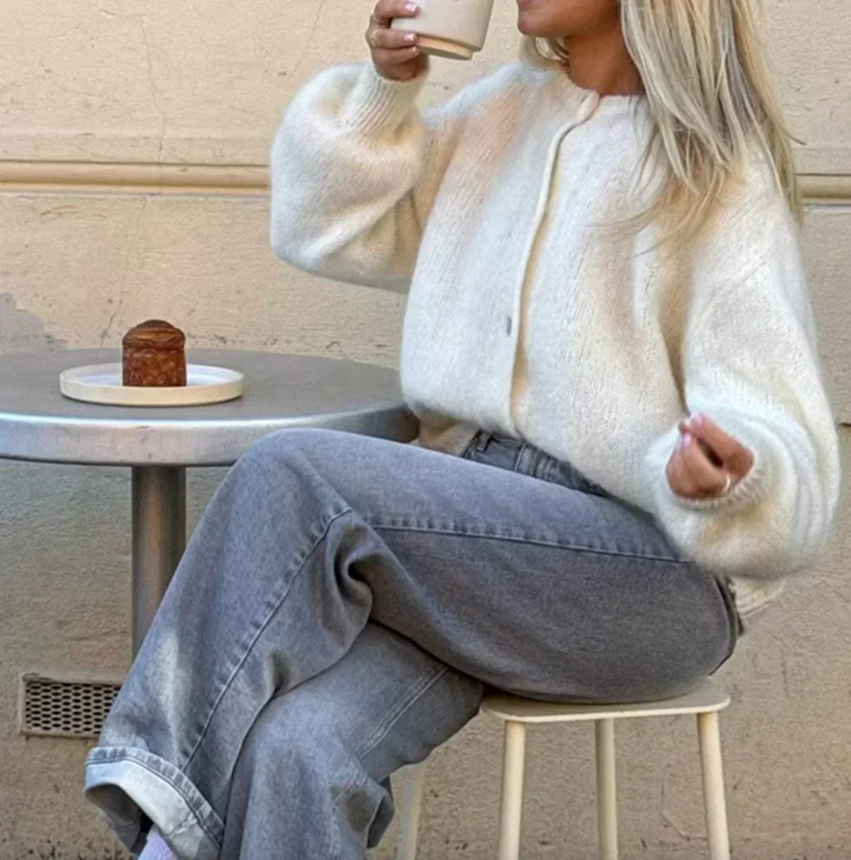 Minna | Damen Strick Cardigan mit Knöpfen, Weicher Eleganter Winter Strickmantel