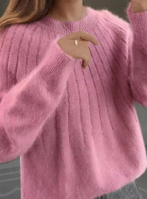Damen Kaschmirpullover Mit Flauschigem Strickdesign