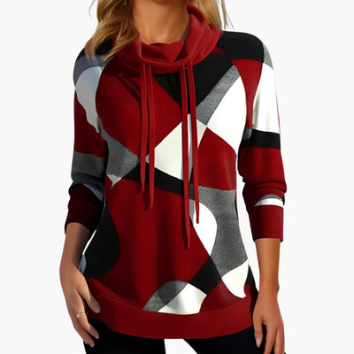 Damen Kapuzen pullover mit geometrischem Print, Kordelzug und langen Ärmeln