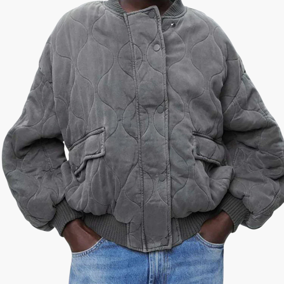 Damen Steppjacke mit Druckknopfverschluss und Vordertaschen