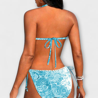 Valerie - Lebhaftes Spitzen-Bikini mit Halsband