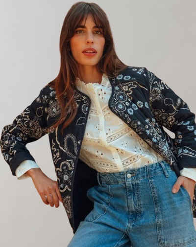 Damen Steppjacke Mit Langen Schlagärmeln Und Patchwork-Muster