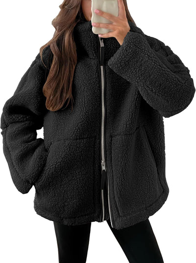 Damen Teddyjacke Mit Reißverschluss Für Winter Und Herbst