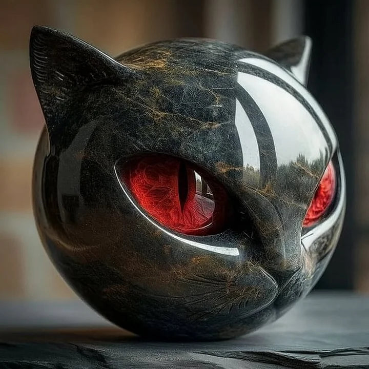 Mystische Schwarze Katzenkopf Skulptur