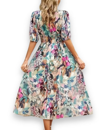 Damen Elegantes Blumenmuster Kleid | Midi Sommerkleider