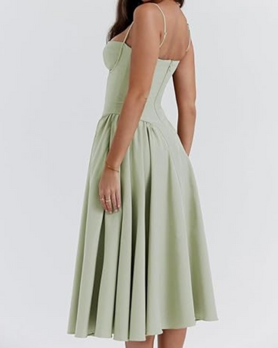 Damen Corsage Midikleid Trägerlos | Elegantes Kleid für Hochzeit & Feier