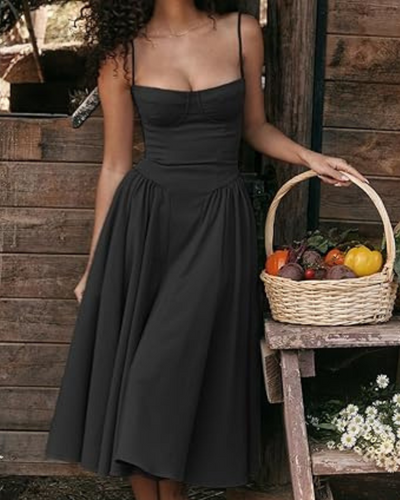 Damen Corsage Midikleid Trägerlos | Elegantes Kleid für Hochzeit & Feier