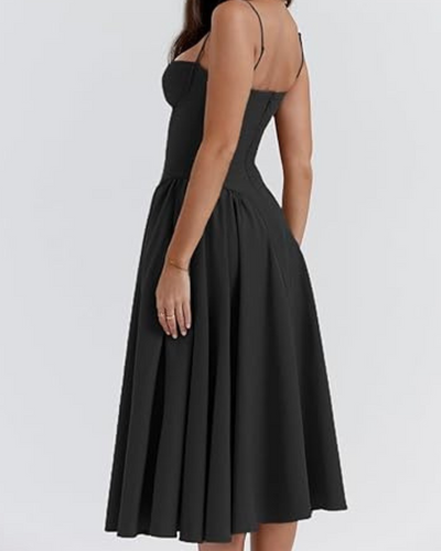 Damen Corsage Midikleid Trägerlos | Elegantes Kleid für Hochzeit & Feier