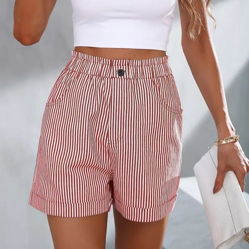 Gestreifte High-Waist Sommer-Shorts mit Taschen – Leicht & Elegant