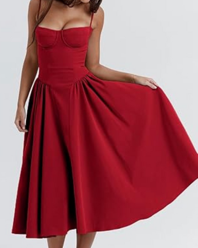 Damen Corsage Midikleid Trägerlos | Elegantes Kleid für Hochzeit & Feier